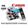 Pack 5 Tinteiros Alimentares Canon PGI525BK + CLI526BK/C/M/Y